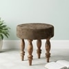 Roswell Sheesham Wood   Round Set of 2 Stools in Green Sparkle Velvet Upholstery
