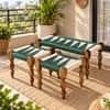 Oakville Sheesham Wood Vintage 2 Seater Maachi Balcony Bench with 2 Stools in Green and White
