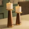 Wooden candle holders with iron -brass plating rings