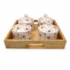 Ceramic Floral Jars with Lids and Wooden Tray Pink Floral Pattern Set of 4 Handcrafted