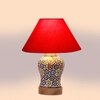 Devansh Conical Red Cotton Shade Lamp With Wood & Mosaic Glass Base For Decoration/Office/Home/Gifting/Study For Decoration/Office/Home/Gifting/Study -(10X10X14.5) Inches -A