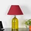 OLVIRA Modern Green Glass Table Lamp with Silver Metal Accent Maroon Shade