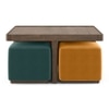 Tetra Square Solid Wood Coffee Table With Seats In Danish Walnut Finish In Multicolour Fabric