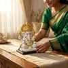 Devotional Radiant Glory Ganesha Statue in White and Gold Colour