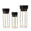 Flower Pot Planter Set Of 3 With Stand In Black And Gold Colour