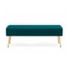 Doe Buck Upholstered Bench in Teal Colour with Channel Stitching and Gold Legs