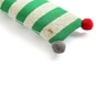 Streaky Knitted Oblong Pillow Cover With Red Pom Poms  Green Natural 35X7 Inches