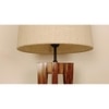 Jet Brown Wooden Table Lamp with White Fabric Lampshade