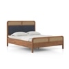 Hanoi Solid Wood Cane Queen Size Non storage Bed In Amber Walnut Finish Fabric Davis Plus
