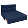 Aredo 3 Seater Velvet Pull Out Sofa Cum Bed in Navy Blue Color With Storage