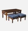 Nilaya Sheesham Wood Nesting Coffee Table Set in Provincial Teak Finish with Cushioned Stools