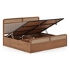 Hanoi Solid Wood Cane King Size Hydraulic Storage Bed In Amber Walnut Finish with Shitake Beige Colour