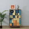 Olyn Mango Wood Handpainted Multicolour 2 Door Tall Cabinet In Natural Finish