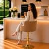 Doe Buck Oliver Adjustable Velvet Bar Stool in Brown Colour with Gold Base