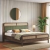 Hanoi Solid Wood Cane King Size Nonstorage Bed In Danish Walnut Finish with Deep Olive Colour