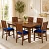 Globally Indian Mahira Solid Sheesham Wood 6 Seater Dining Table Set 6 Chairs Navy Blue
