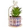 Artificial Plant With Ceramic Planter In A Golden Basket