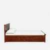 Zvya Solid Wood Queen  Size Upholstered Bed With Box Storage (Honey Finish)