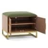 Nina 4 Pairs Solid Wood Shoe Cabinet With Seat In Amber Walnut Finish Olive Leatherette