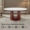 Orra Round White Marble And Solid Wood Coffee Table In Walnut Finish