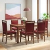 Floyd 6 Seater Glass Top Dining Table With Set Of 6 Alaine Dining Chairs (Colour- Rococo Red, Finish- Teak)