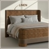 Heritage Cane Upholstered Queen Size Bed in Linen With Oak wood Frame