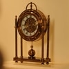 Vintage Mantel Clock Gold Metal Finish Roman Numerals Exposed Gears and Pendulum