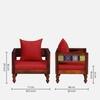 Rangrez Sheesham Wood 1 Seater Sofa in Honey Oak Finish with Red Cushion