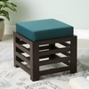 Houston Sheesham Wood Stool in Mahogany Finish & Turquoise Sea Velvet Cushion