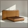 Elowen Softline Queen Size Bed in velvet With Oak wood Frame & Hydraulic Storage