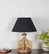 Alexandro Amber Lustere Glass And Wood Table Lamp With Black Cotton Shade