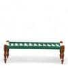 Hamilton Sheesham Wood Maachi Bench Set With 2 Stools In Green & White Rope Canning