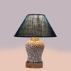 Devansh Conical Turquoise Jute Shade Lamp With Wood & Mosaic Glass Base For Decoration/Office/Home/Gifting/Study For Decoration/Office/Home/Gifting/Study -(10X10X14.5) Inches -A
