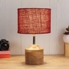 Elizabeth Maroon Natural Fiber Shade Table Lamp with Natural Wooden Base
