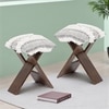 Dayton Sheesham Wood Mid Century Square Set of 2   Stools in Grey Fabric   Fringes Upholstery
