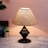 Valentin Beige Natural Fiber Shade Table Lamp with Black Iron Base