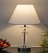 Viso Chrome Finish Metal And Clear Crystal Glass Table Lamp With White Cotton Shade