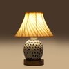 Devansh Off-White Cotton Shade Cross Pleated Lamp With Wood & Mosaic Glass Base For Decoration/Office/Home/Gifting/Study For Decoration/Office/Home/Gifting/Study