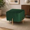 Doe Buck Adirondack Channel Tufted Velvet Ottoman Stool in Green Colour with Gold Legs