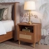 Fiji Solid Wood and Cane Bedside Table in Amber Walnut Finish