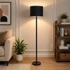 Lazlo Black Cotton Floor Lamp with Solid Wood