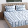 Blue And White Floral 400 Tc  Cotton Fitted  Super King Size Bedsheet With 2 Pillow Cover