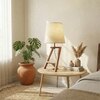Angular Wooden Table Lamp with Brown Base and Premium White Fabric Lampshade