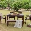 Alfresco Solid Wood Outdoor Dining Table with Four Arm Chairs and Bench in Brown Colour