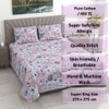 Pink floral 400 Tc Cotton Flat  Super King Size Bedsheet With 2 Pillow Cover