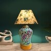 Devansh Conical Multicolor  Cotton Shade  Lamp With  Wood & Mosaicglass Base For Decoration /Office/Home/Gifting/Study For Decoration /Office/Home/Gifting/Study -(10X10X14.5) Inches -