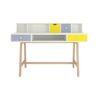 Samara Solid Wood Large 2 Level Study Desk with Drawers Shelves and Tapered Frame in Davy Grey Sunshine Yellow Colour