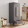 Hexa Red Wooden 2 Door Wardrobe with Drawer and Hanging Space in Slate Grey Colour