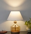 Alexandro Amber Lustere Glass And Wood Table Lamp With White Cotton Shade