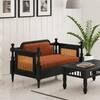 Rattan Solid wood two seater sofa in Black FinishCopper Orange Colour Fabric